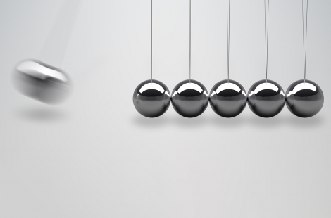 3D rendered illustration of Newtons cradle - balancing balls - Leading change initiatives